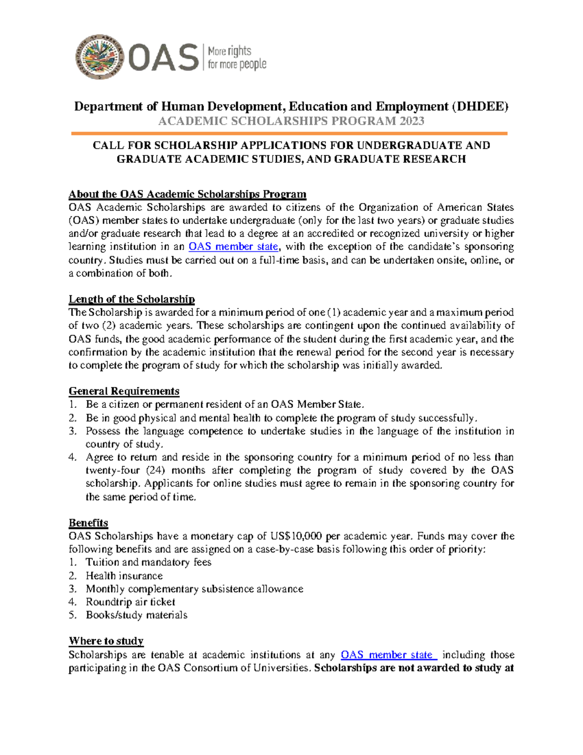 OAS 2023 Academic Scholarship Program Info & Application Guide - Studocu