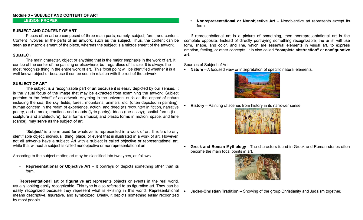GE6 Week 3 - Art Subject and Content Overview - Studocu