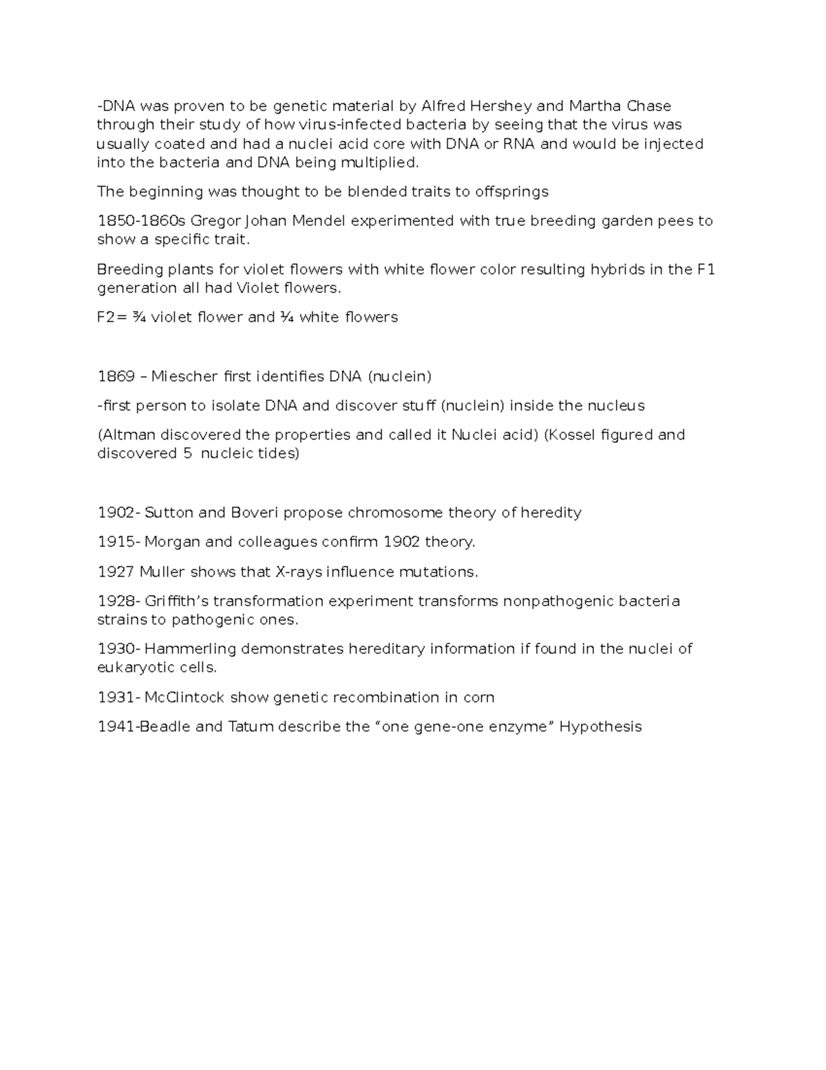Genetic Discoveries and Milestones in DNA Research (BIO 101) -DNA was ...