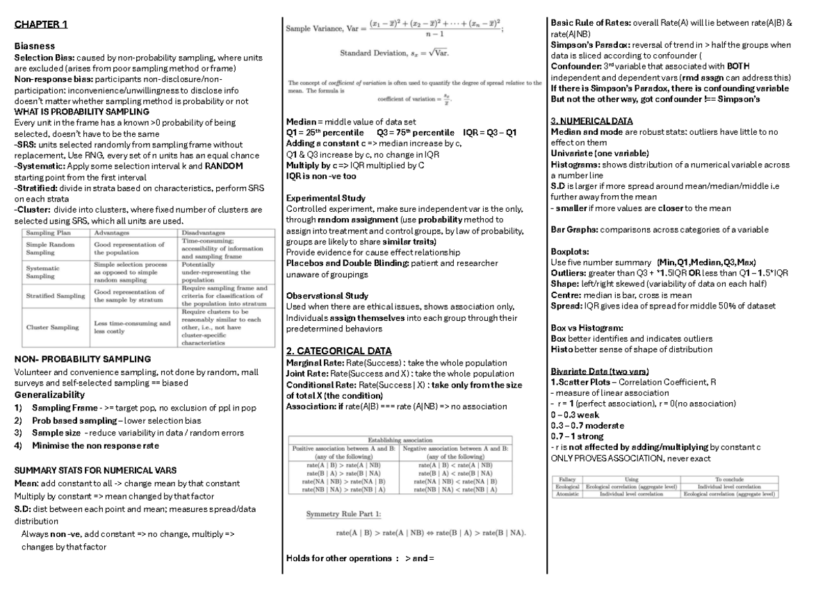 Gea1000: Basic Rules of Rates and Bias in Data Analysis Cheat Sheet ...