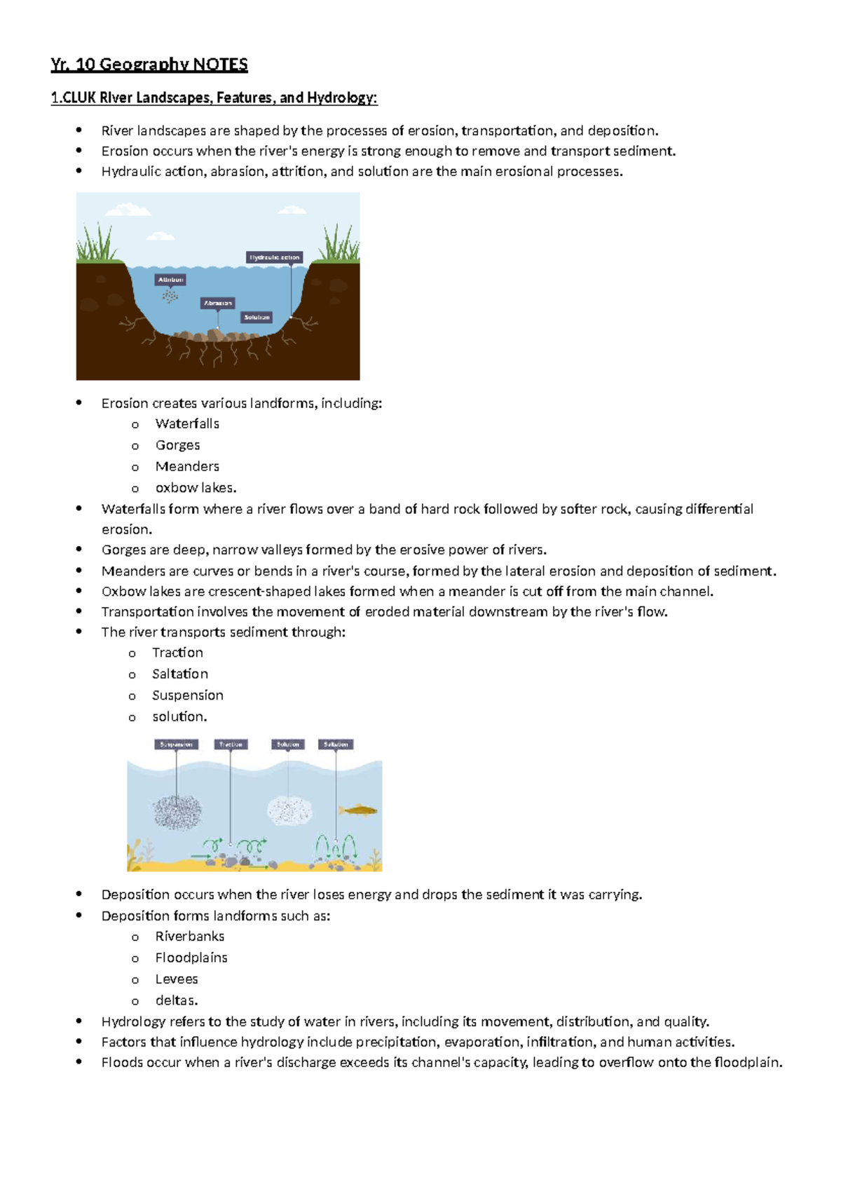 Yr. 10 Geography Notes: River Landscapes, Coasts, and Weather GAC Model ...