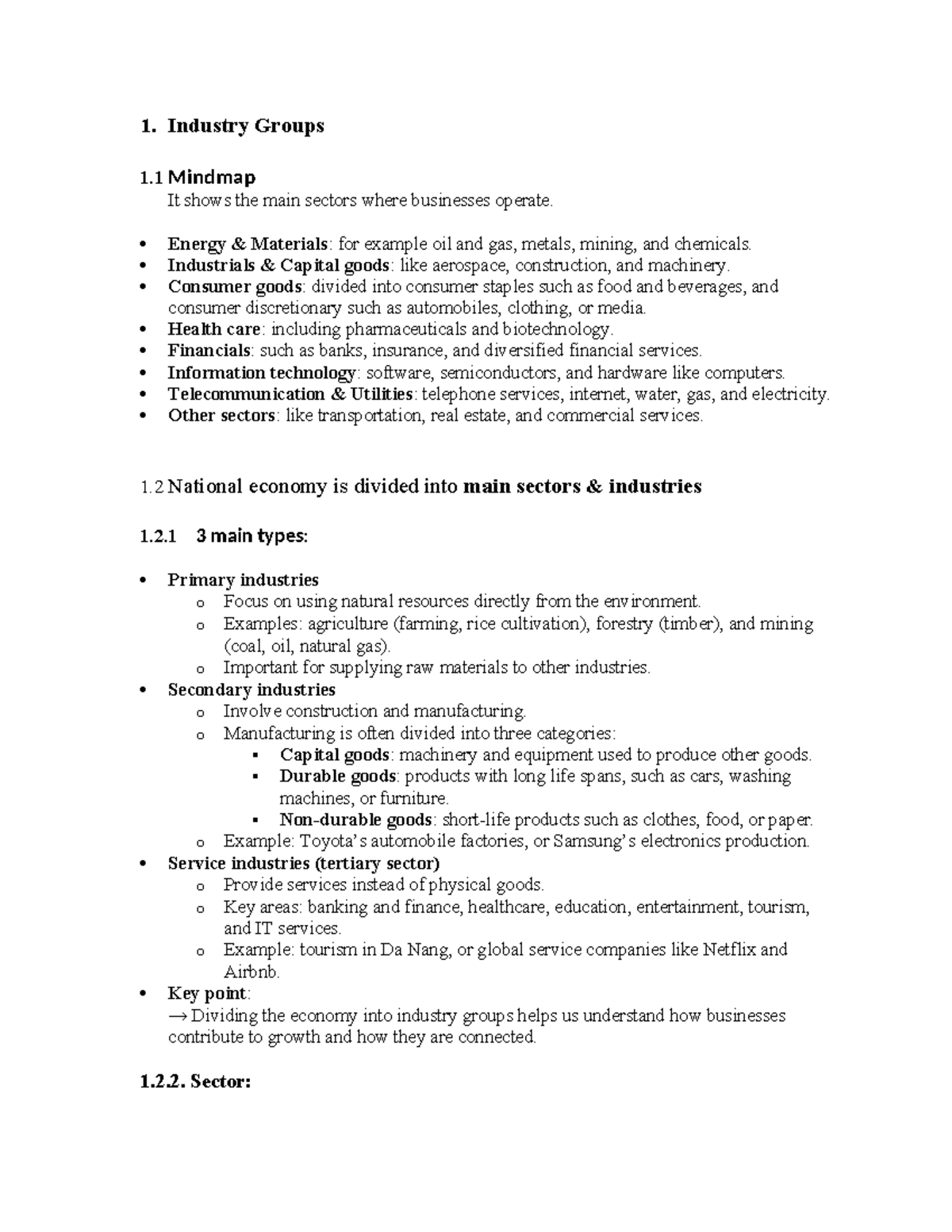 Industry Groups 1 - Lecture Notes on Economic Sectors - Studocu