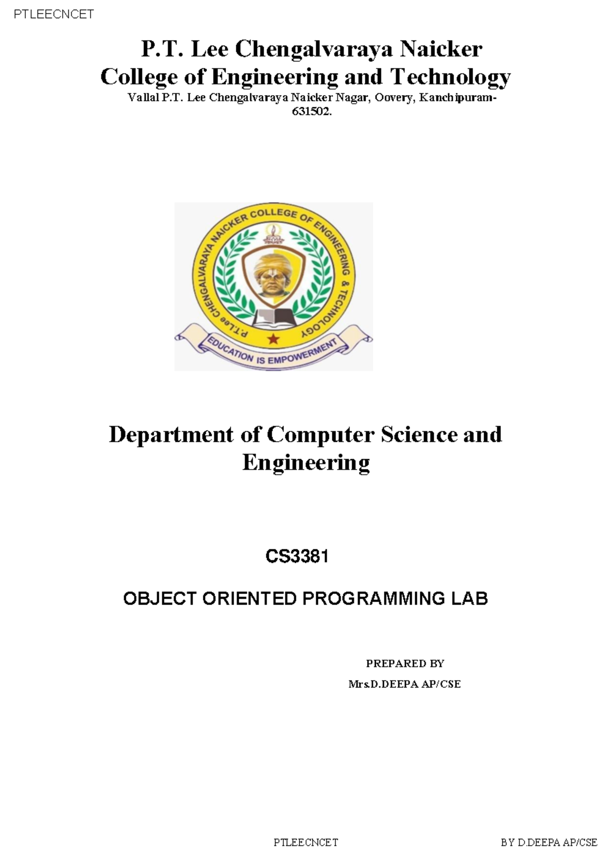 CS3381 OOPS LAB Manual - Java Applications for Searching & Sorting ...