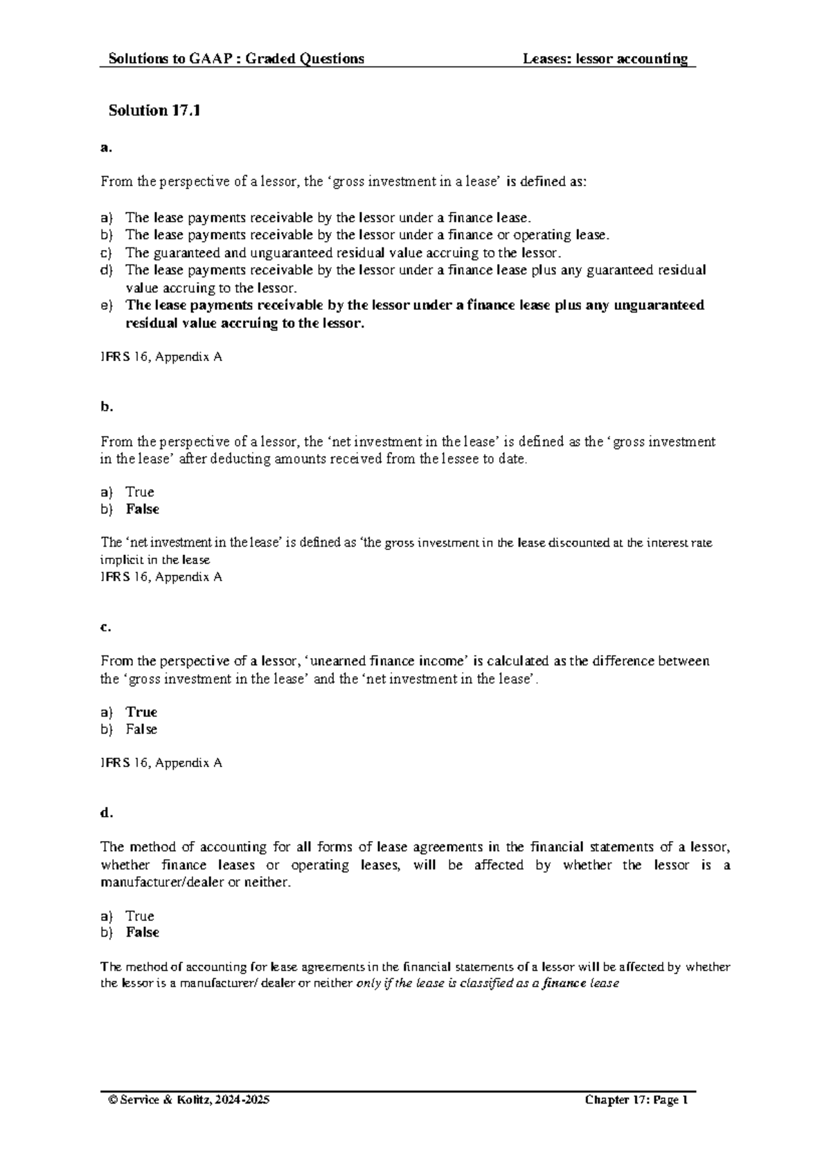 Solutions to GAAP: Graded Questions on Leases (Lessor Accounting) - 17 ...