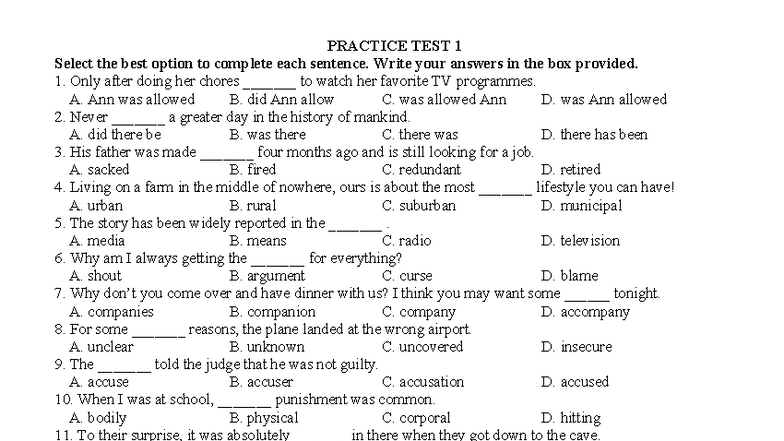 PRACTICE TEST 1 - English Language Proficiency Assessment - Studocu
