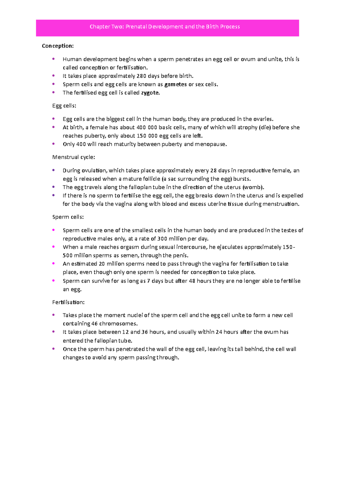 Psychology Chapter 2: Conception, Development, and Genetics Overview ...
