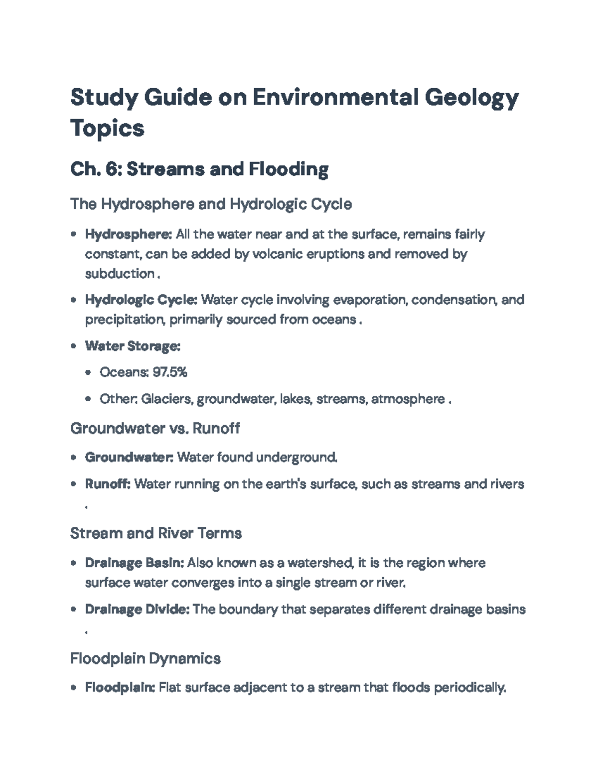 Study Guide for Environmental Geology (EG 101): Key Concepts ...
