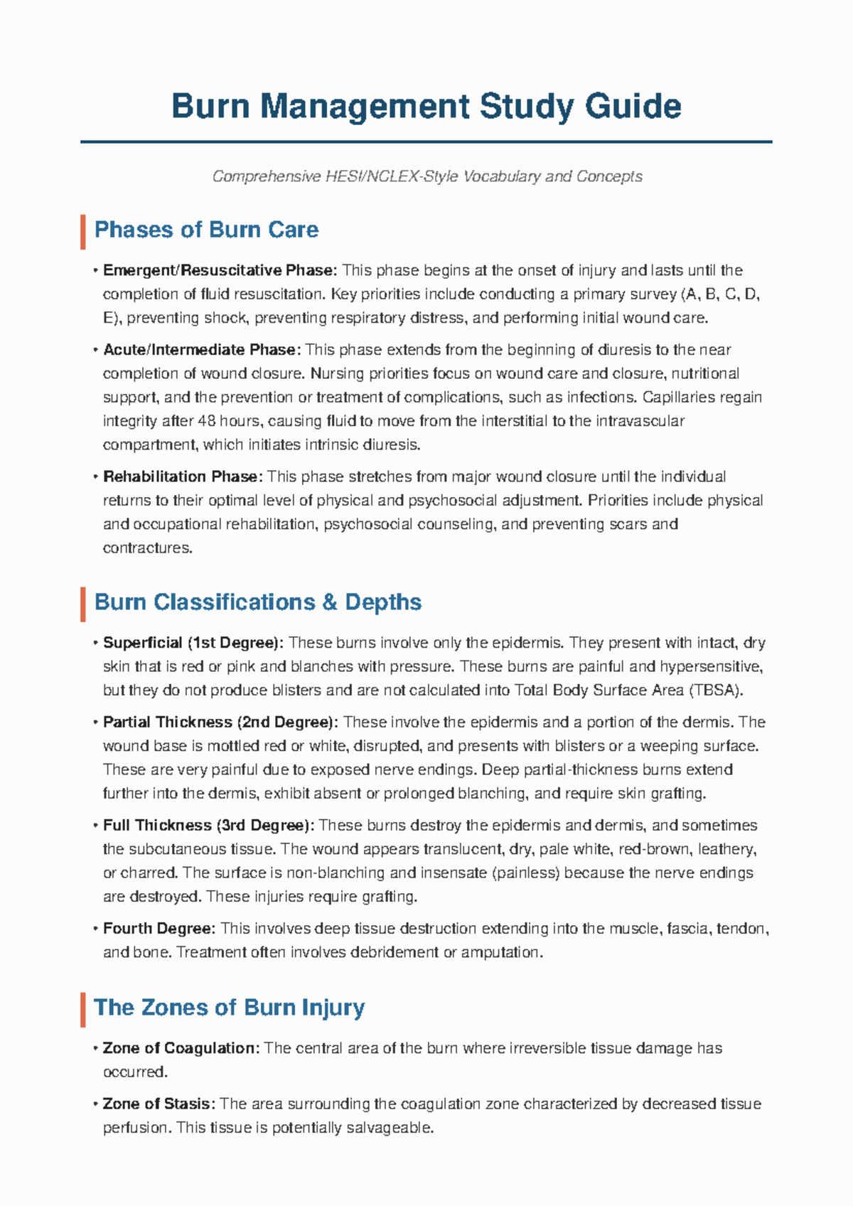 Burn Management Vocab Guide: Phases & Key Concepts - Studocu