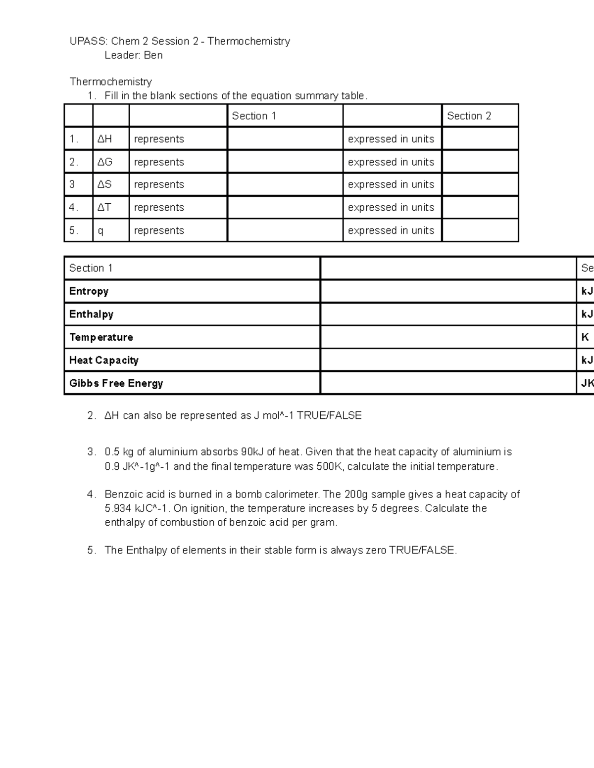 Chem 2 S2: Detailed Notes on Thermochemistry Concepts - Studocu