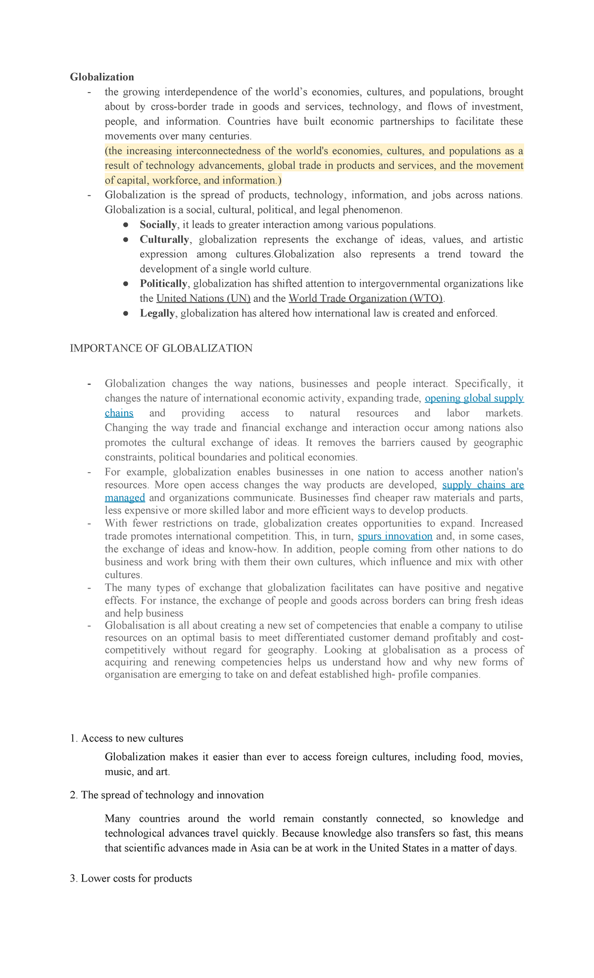 Globalization: Understanding Its Impact on Economies and Cultures - Studocu