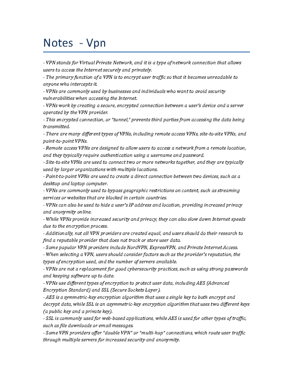 Lecture Notes - VPN Overview and Security Features - Studocu
