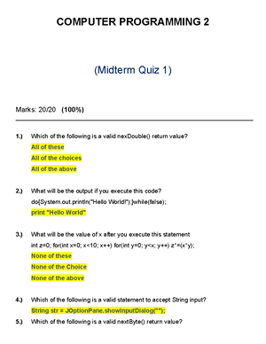 Computer Programming 2 Prelim LAB QUIZ 1 - COMPUTER PROGRAMMING 2 ...