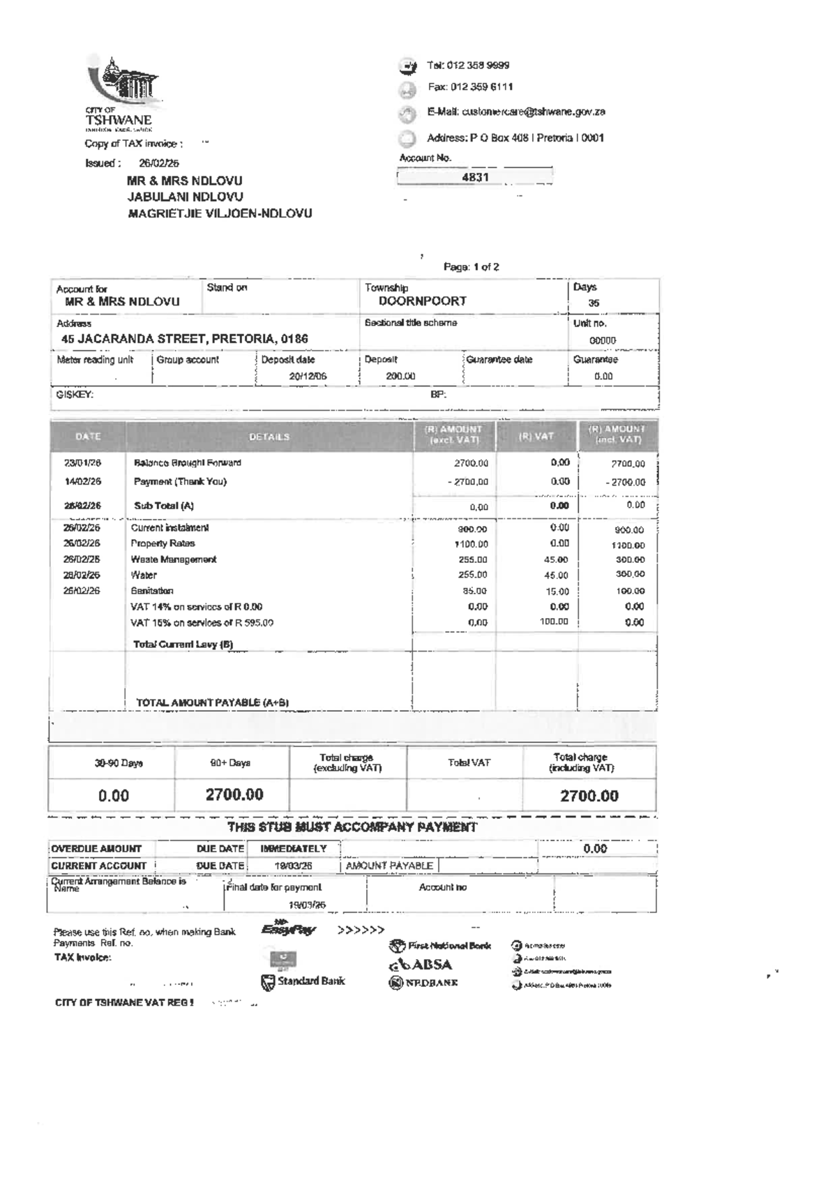 Municipal Account Invoice - Jacaranda St, Tshwane - Studocu