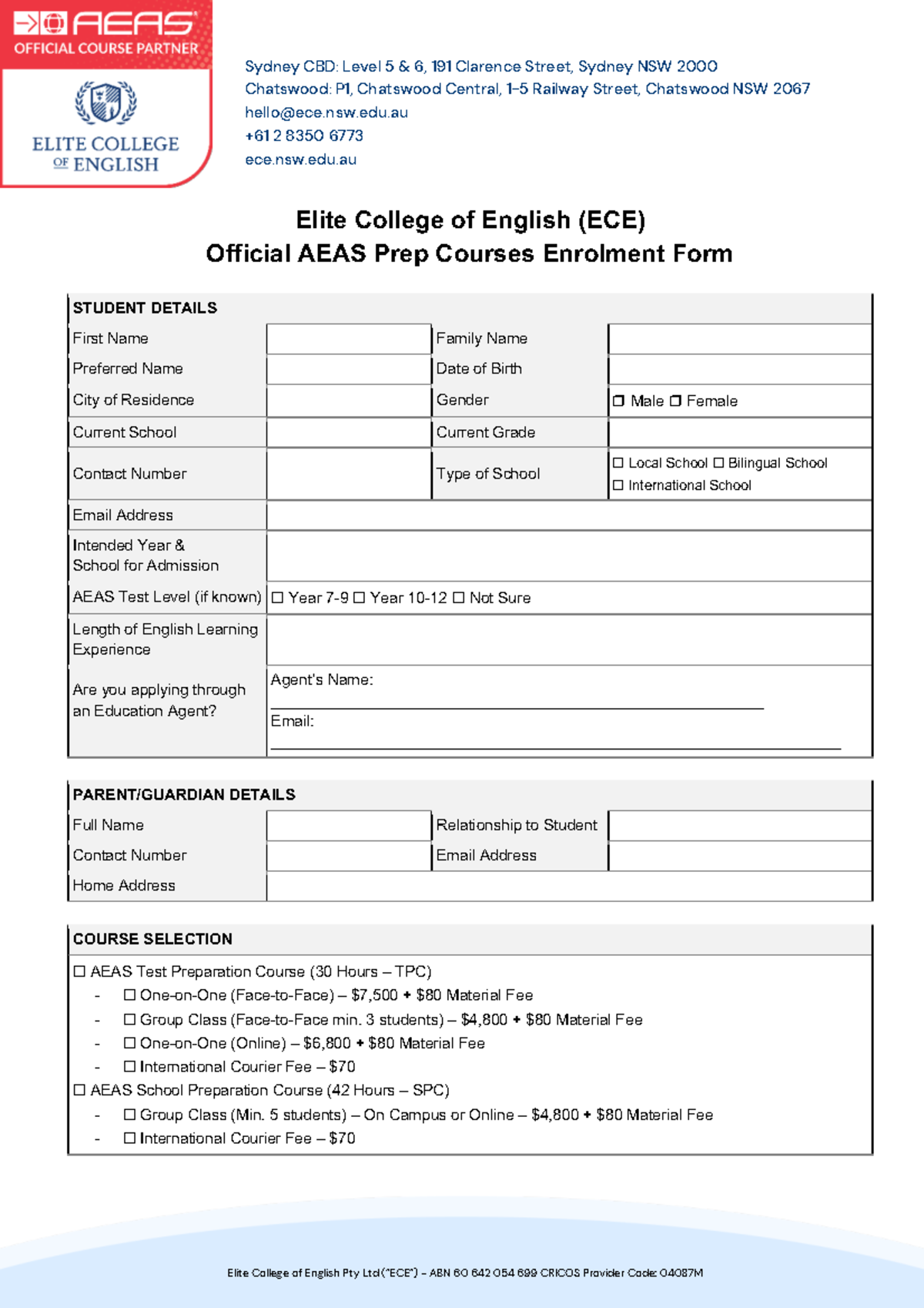 ECE AEAS Enrolment Form: Course Selection & Student Details - Studocu