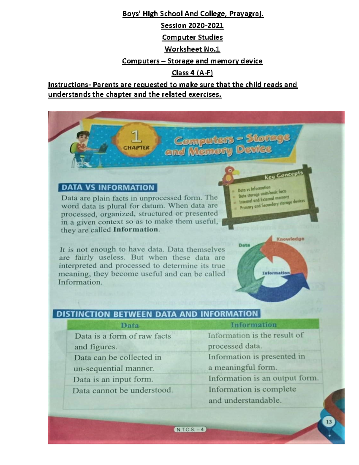 Class-4 Computer Studies Worksheet: Storage & Memory Devices - Studocu