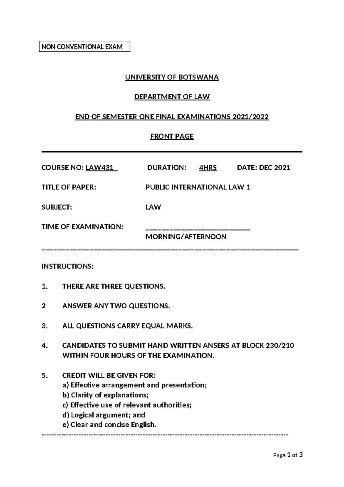 Final Exam LAW431: Public International Law - Dec 2021 - Studocu