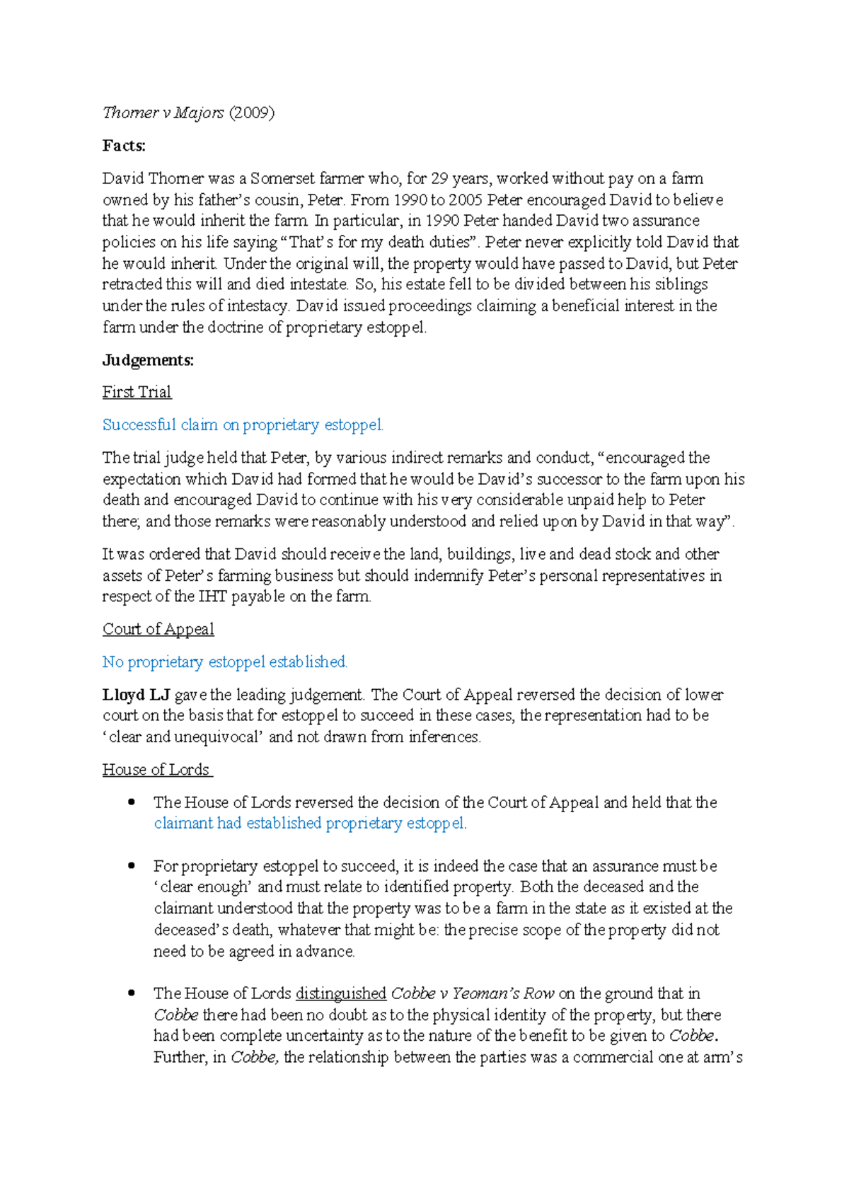 Thorner v Majors: Key Principles of Proprietary Estoppel Explained ...