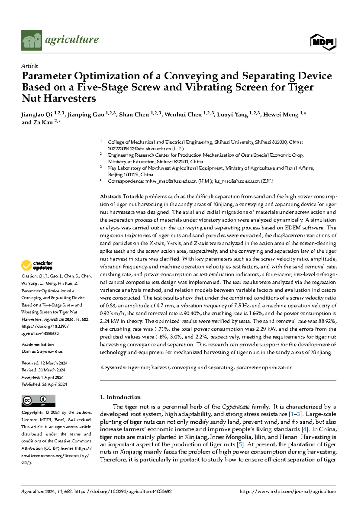 Parameter Optimization of a Conveying and Separating Device for Tiger ...