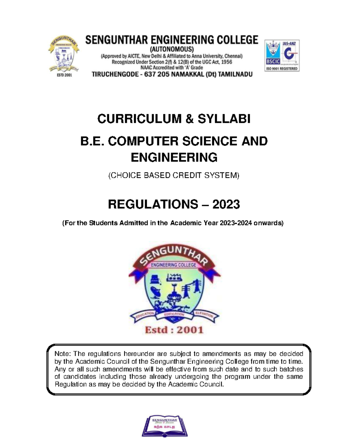 B.E. Computer Science & Engineering Curriculum Syllabi 2023 - Studocu