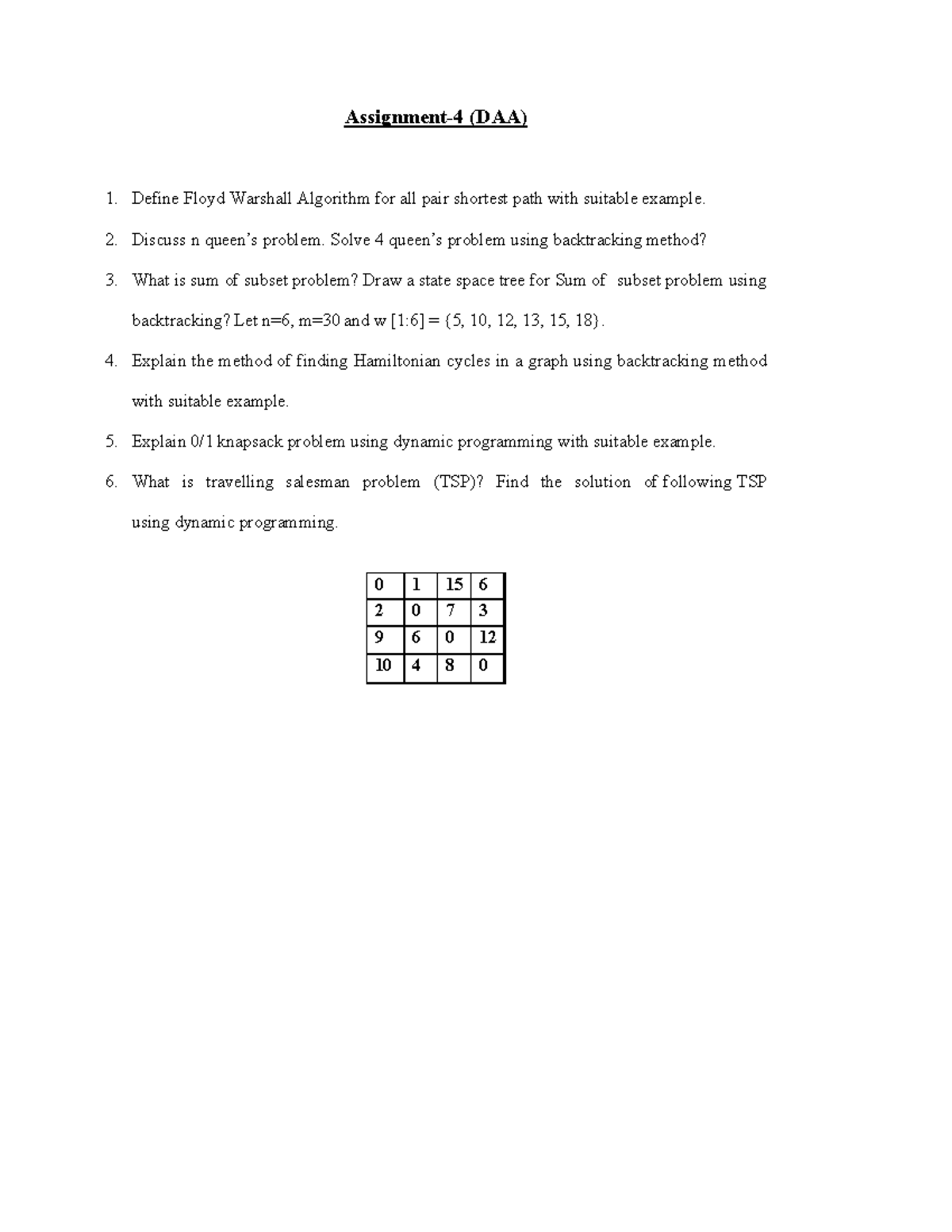 (DAA) Assignment 4: Algorithms & Backtracking Problems Explained - Studocu