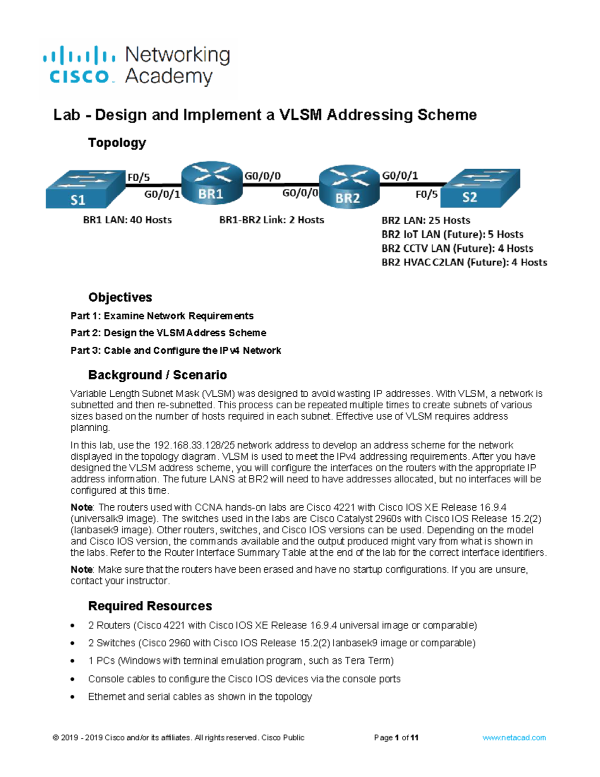 11.10.2 Lab - VLSM Addressing Scheme Design & Implementation - Studocu