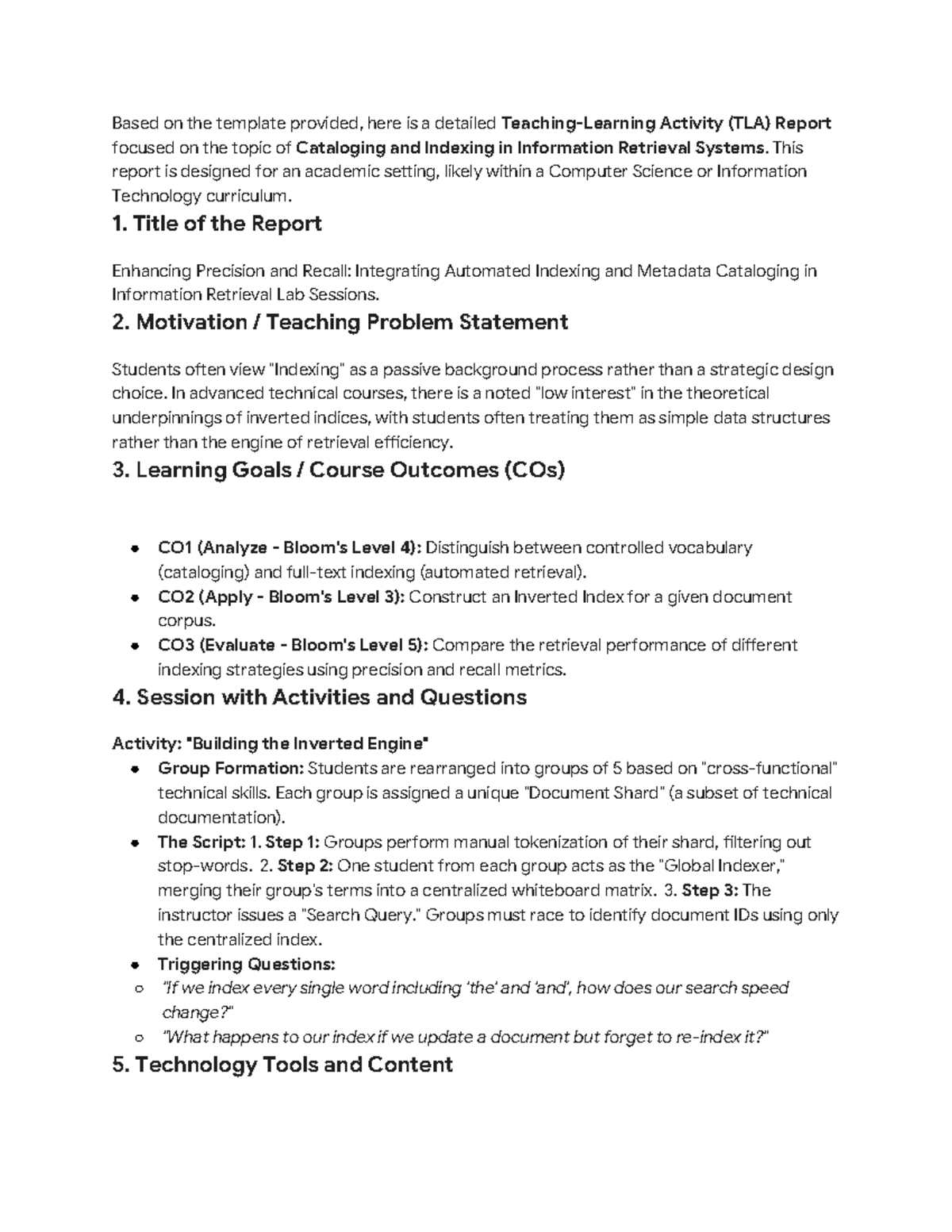 TLA Report: Enhancing Precision & Recall in Info Retrieval Systems (CS ...