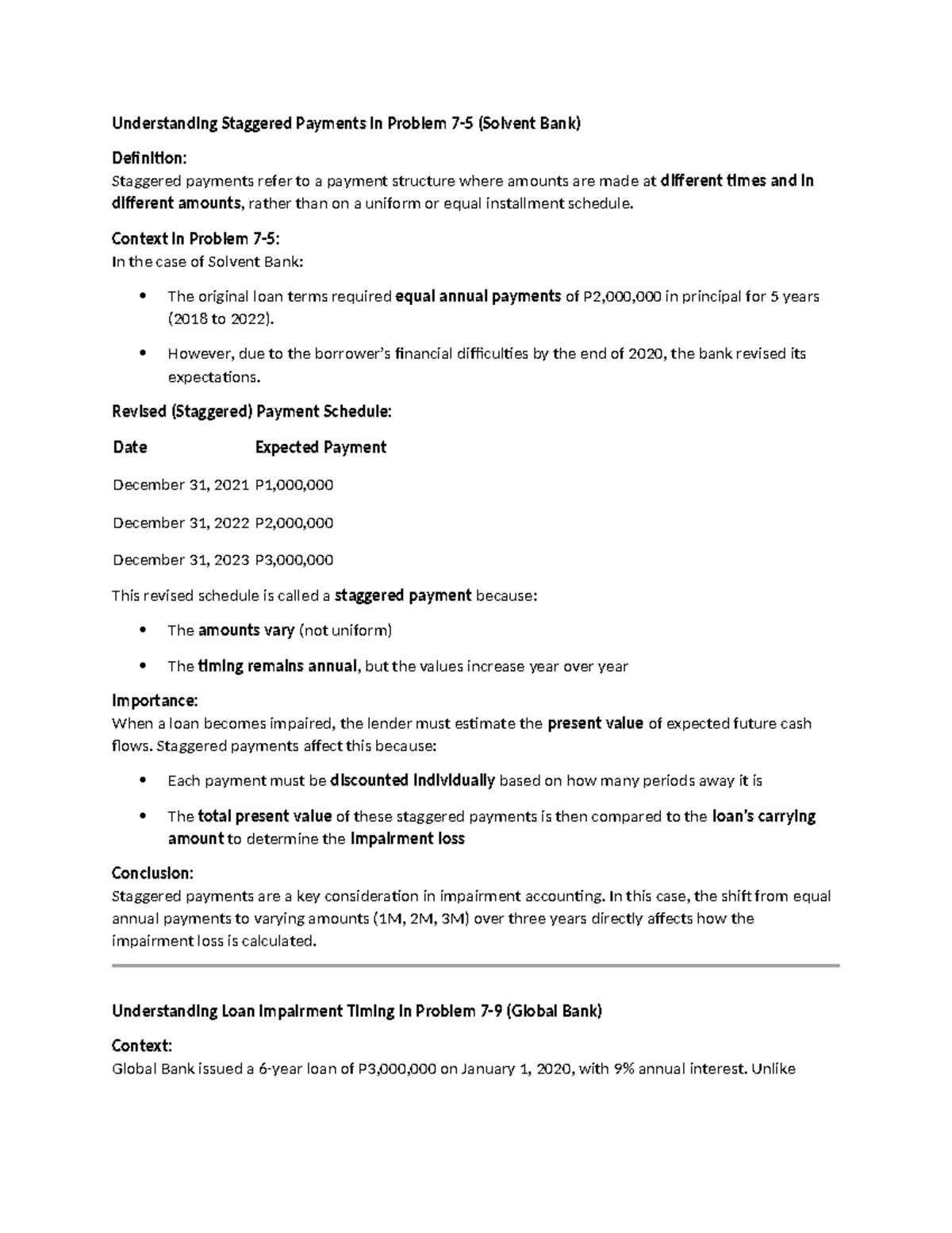 Understanding Staggered Payments in Problem 7: Solvent Bank Analysis ...
