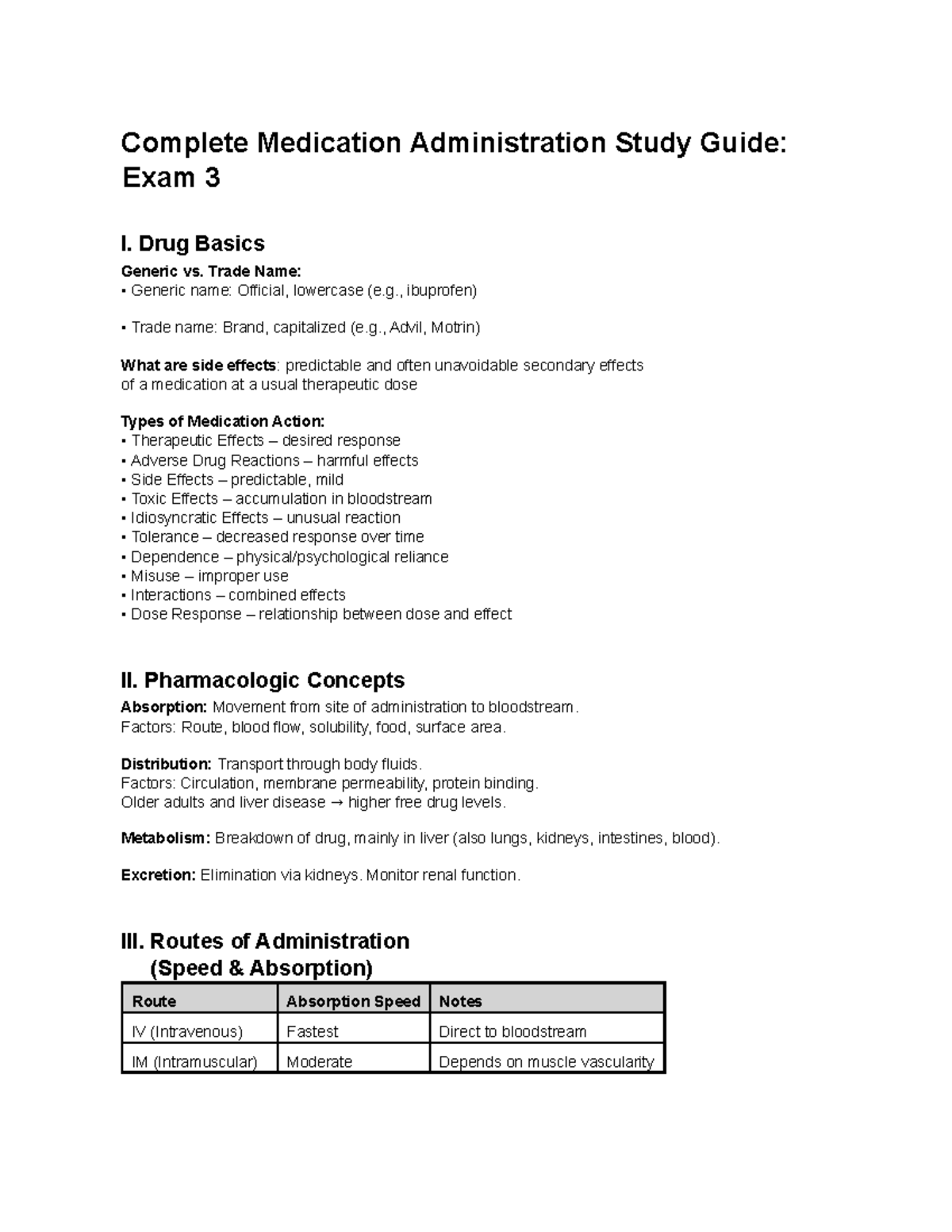 Medication Administration Study Guide: Exam 3 Overview - Studocu