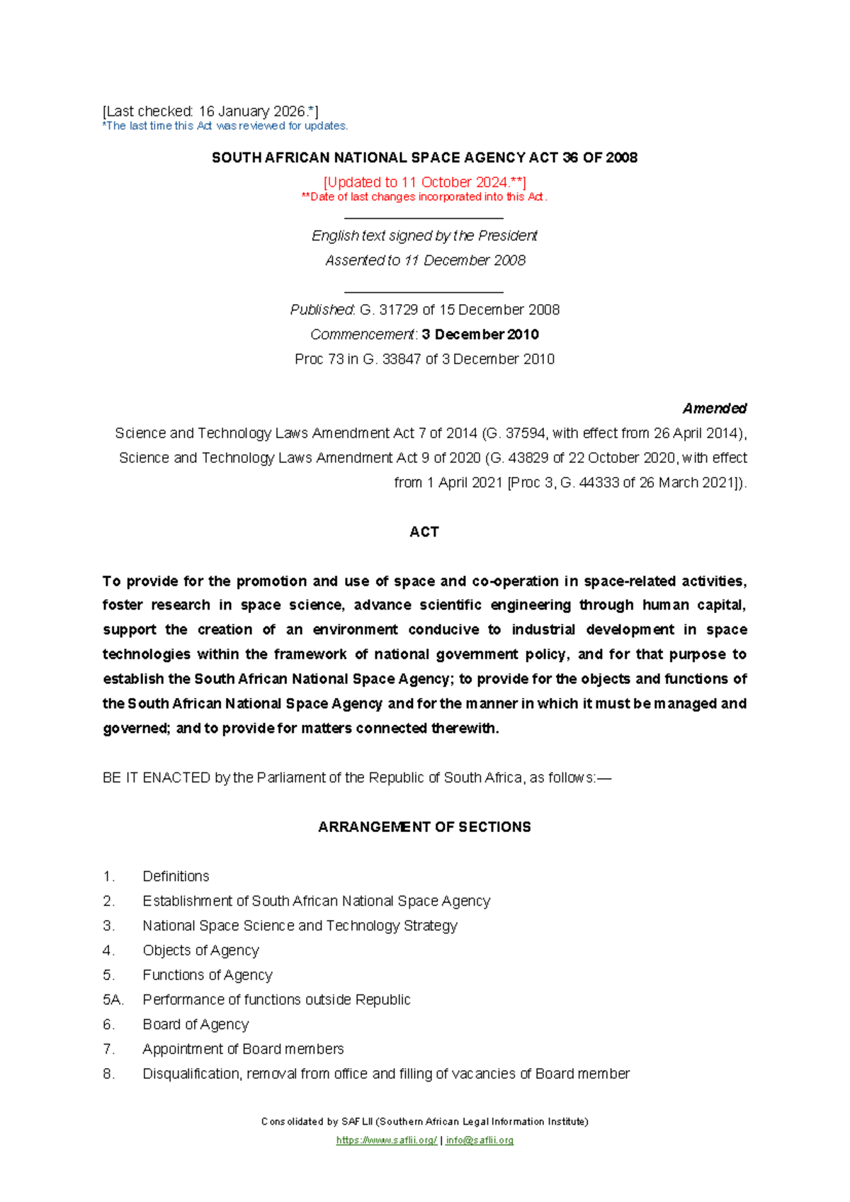 South African National Space Agency Act 36 of 2008 Overview - Studocu