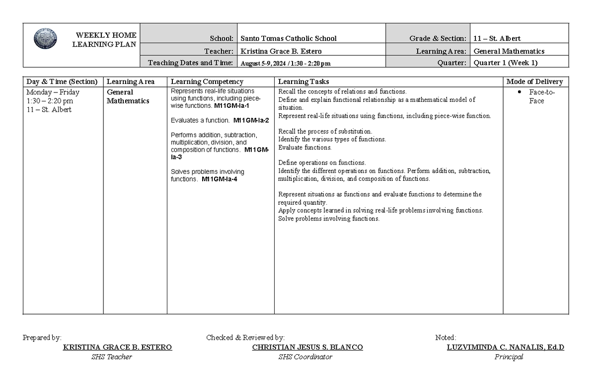 WLP fabm2 week 1 - wlp week 1 - WEEKLY HOME LEARNING PLAN School: Santo ...
