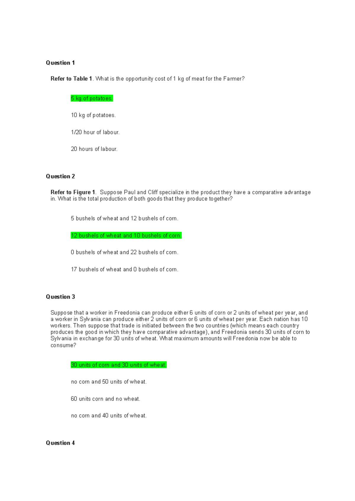 ECN 104 Chapter 3 Quiz Practice: Opportunity Cost & Comparative ...