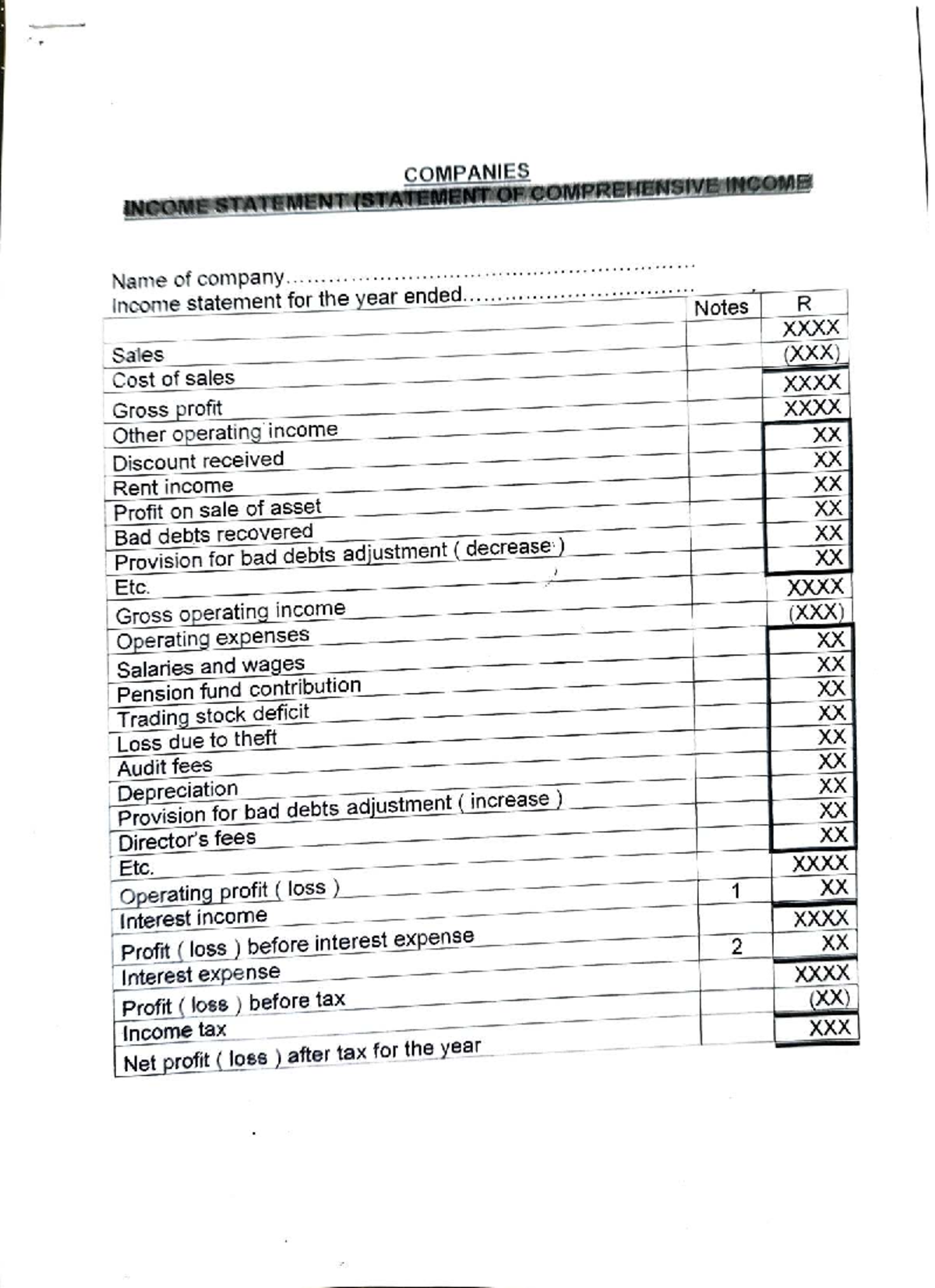 COMP 101: Format of Income Statement & Balance Sheet Notes - Studocu