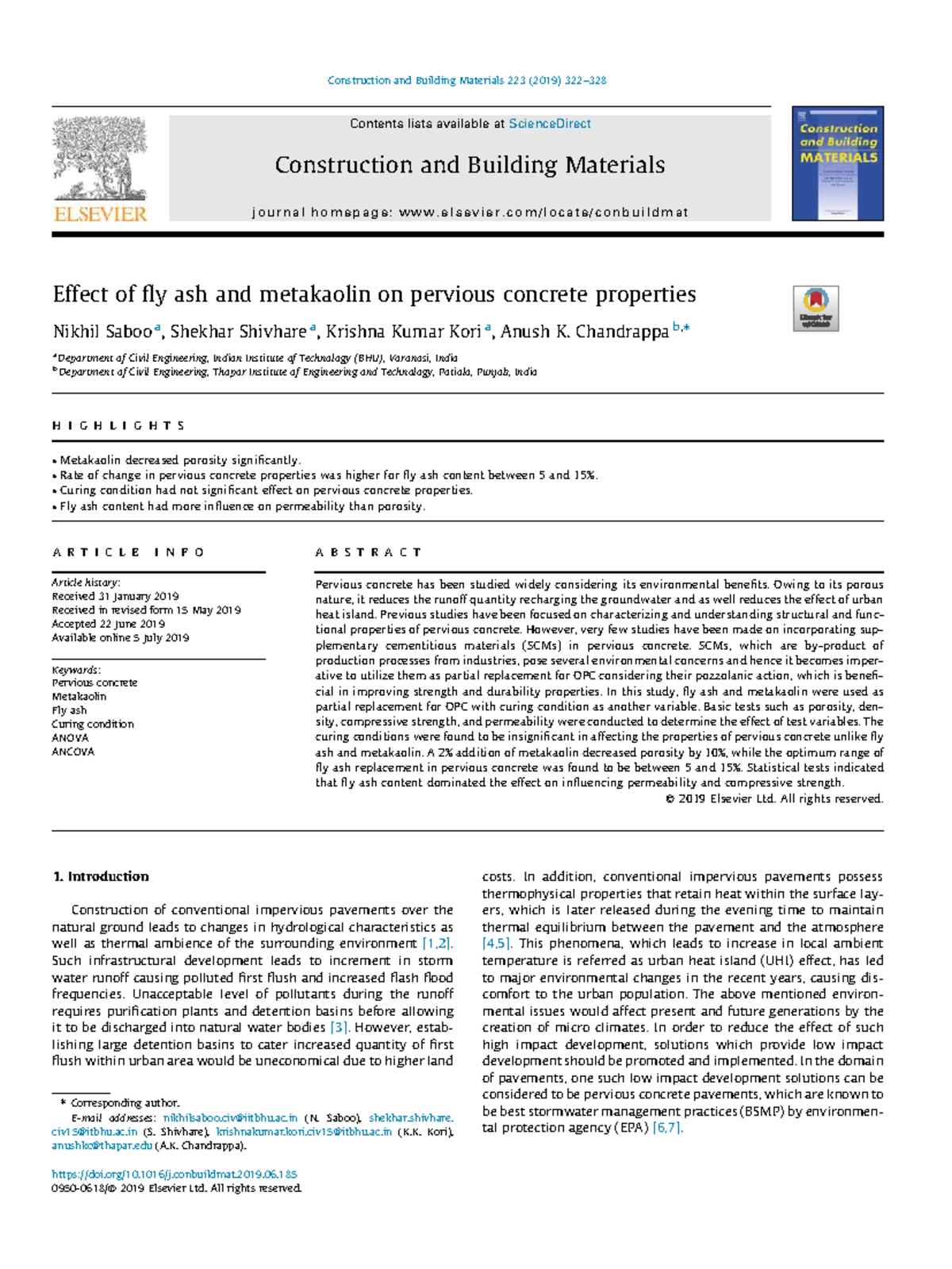 Effect of Fly Ash and Metakaolin on Pervious Concrete Properties (CE ...