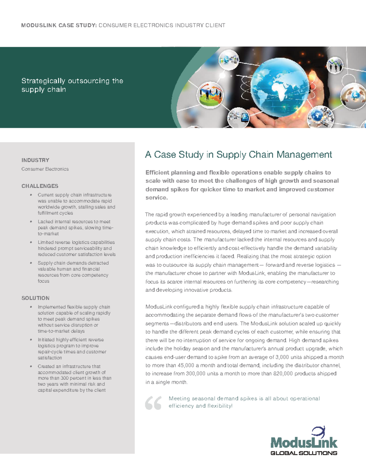 MODUSLINK CASE STUDY: SUPPLY CHAIN MANAGEMENT STRATEGIES - Studocu