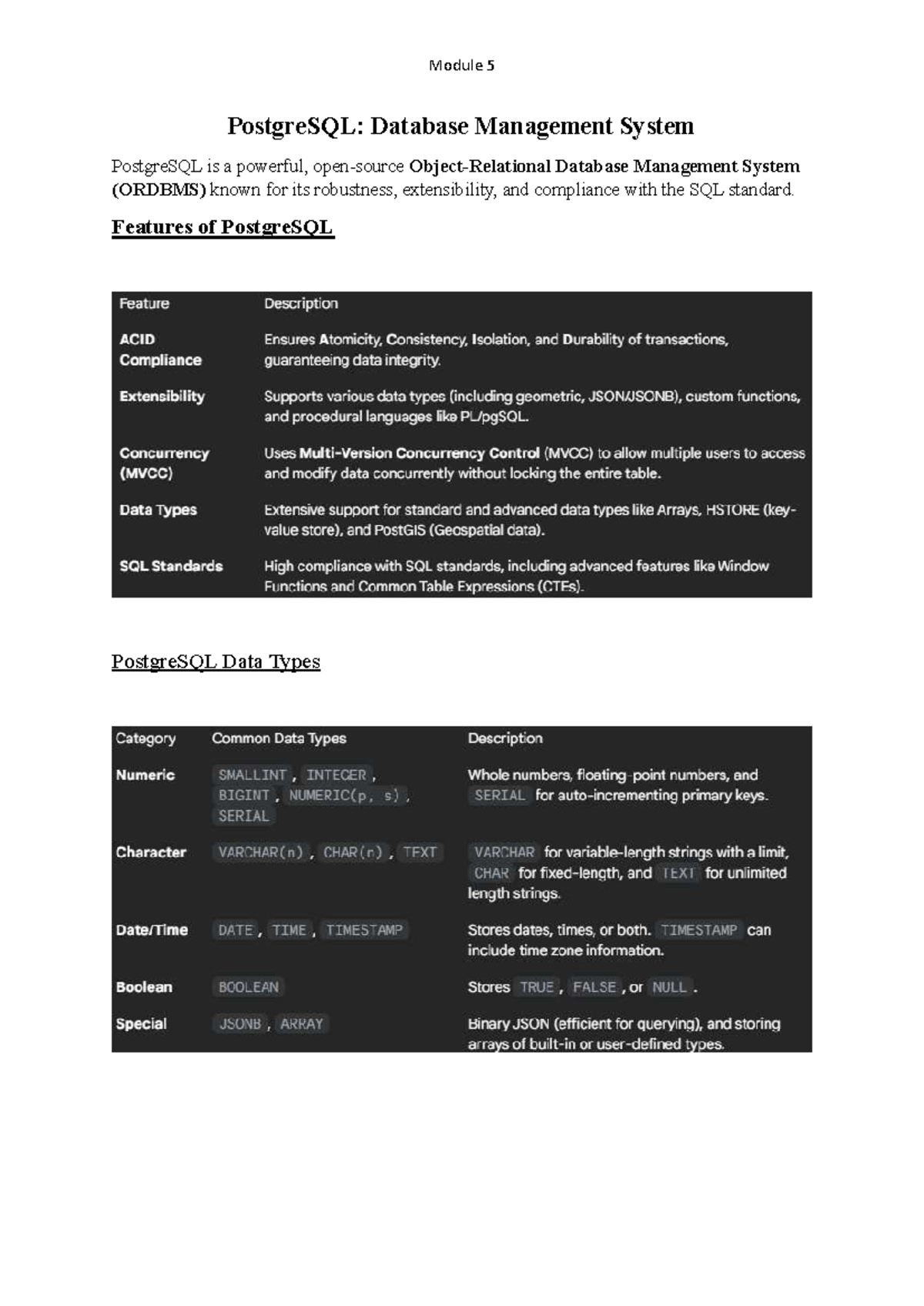 Module 5: PostgreSQL & AJAX Integration in Web Development - Studocu