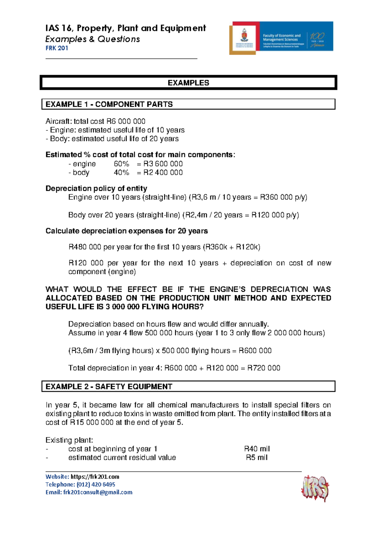 IAS 16 Examples and questions - FRK 201 - UP - Studocu