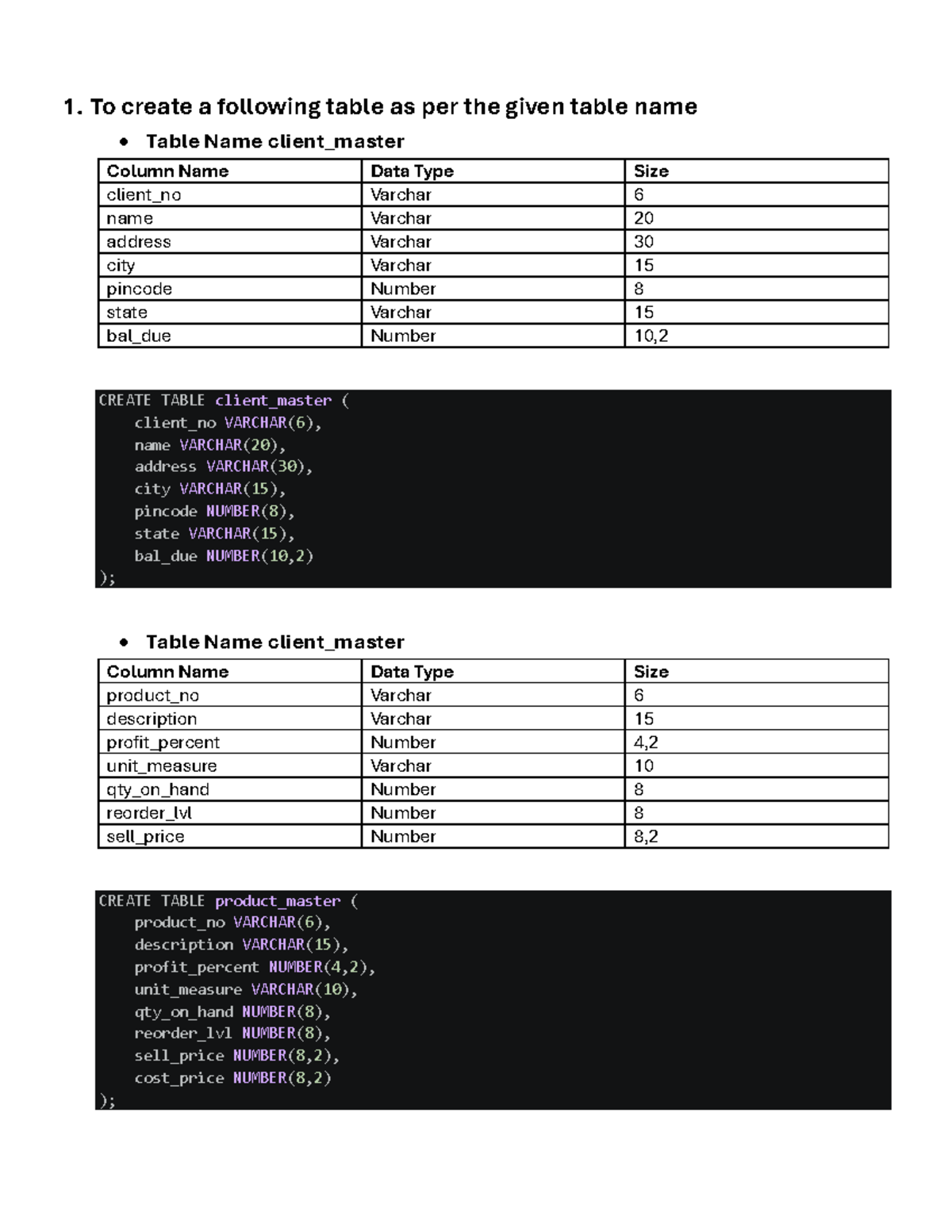 DBMS 101: SQL Table Creation and Query Execution Guide - Studocu