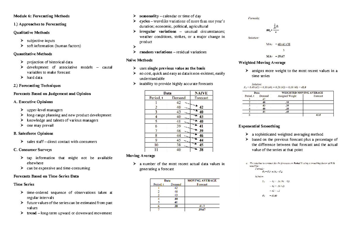 CBME Finals Reviewer - Module 6: Forecasting Methods 1.) Approaches to ...