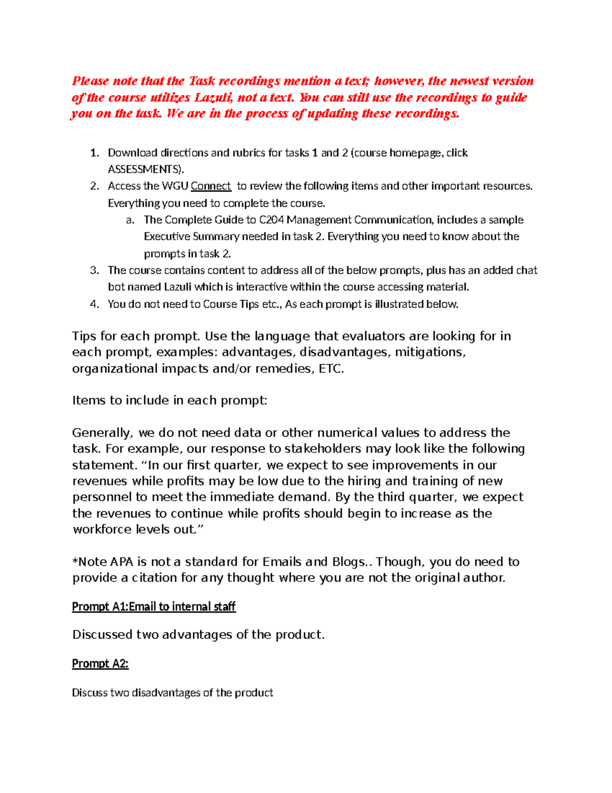 C204 Task 1 & 2: Instructions and Tips for Effective Communication ...