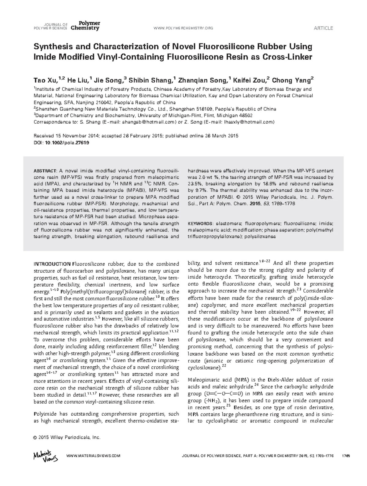 Synthesis and Characterization of RTV Silicone Rubber with MQ Silicone ...