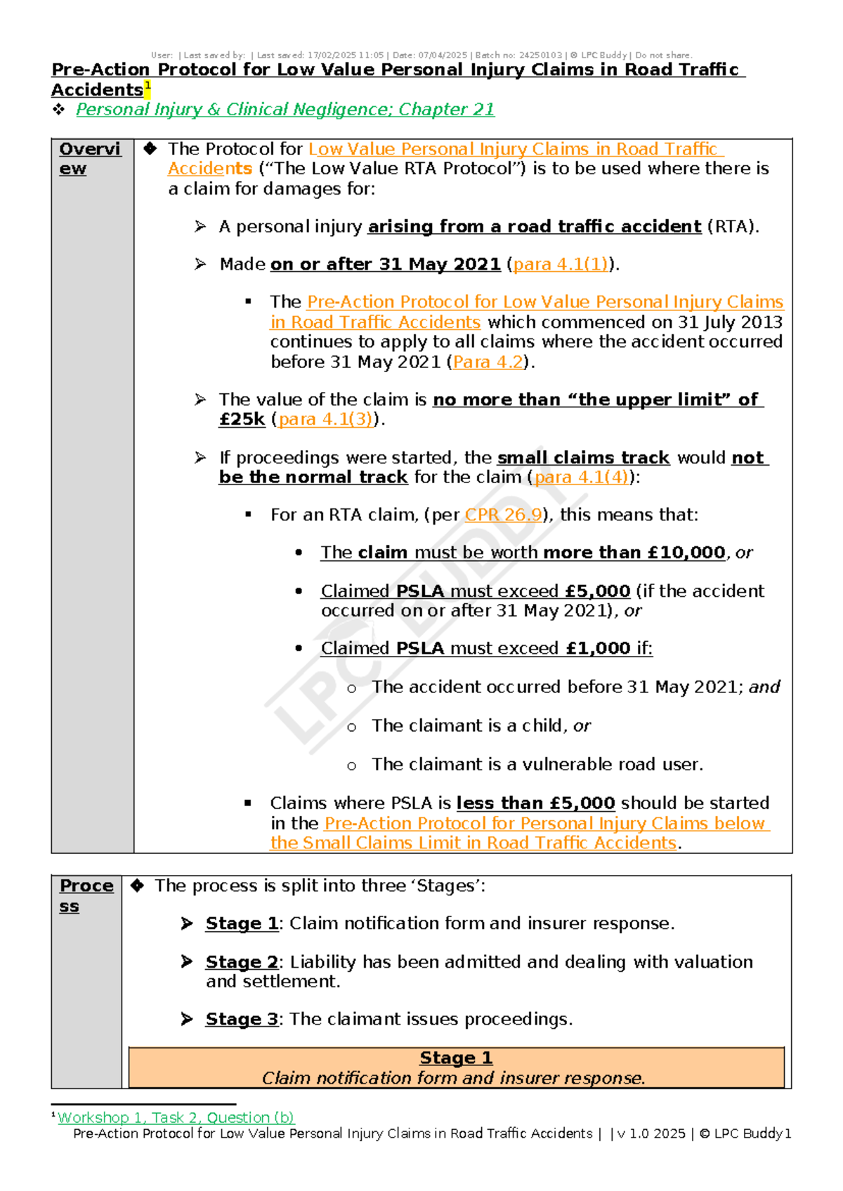 7. Pre-Action Protocol for Low Value Personal Injury RTA Claims - Studocu