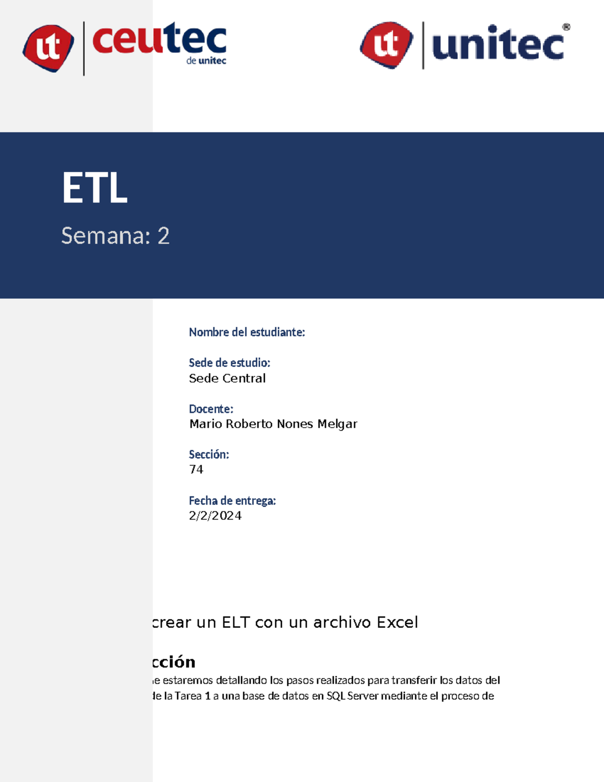 Tarea 2 ETL: Creación de un Proceso ETL con Excel y SQL Server - Studocu
