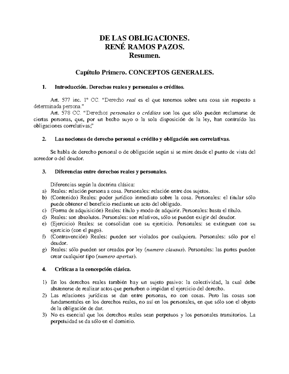 Resumen de Las Obligaciones - Capítulo Primero: Conceptos Generales (CC ...