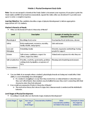 D307 Module 1 Study Guide - Module 1: Physical Development Study Guide ...