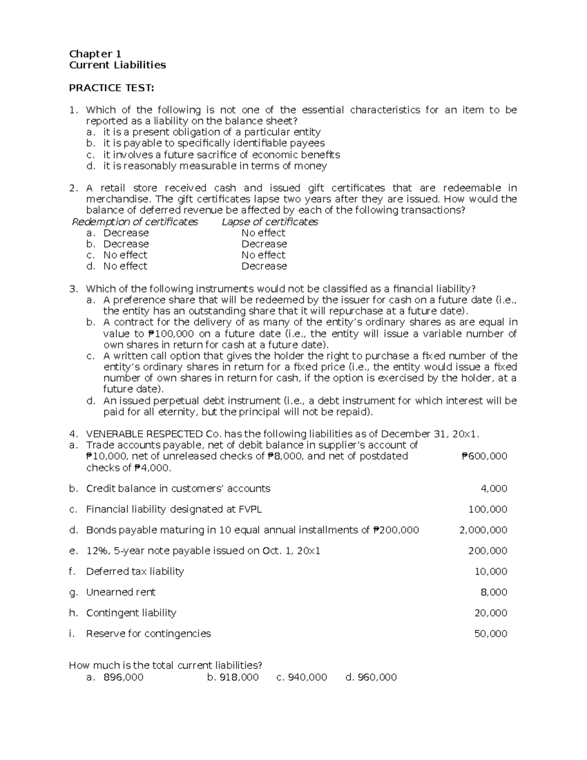 Current Liabilities Practice Test - Chapter 1 Overview - Studocu