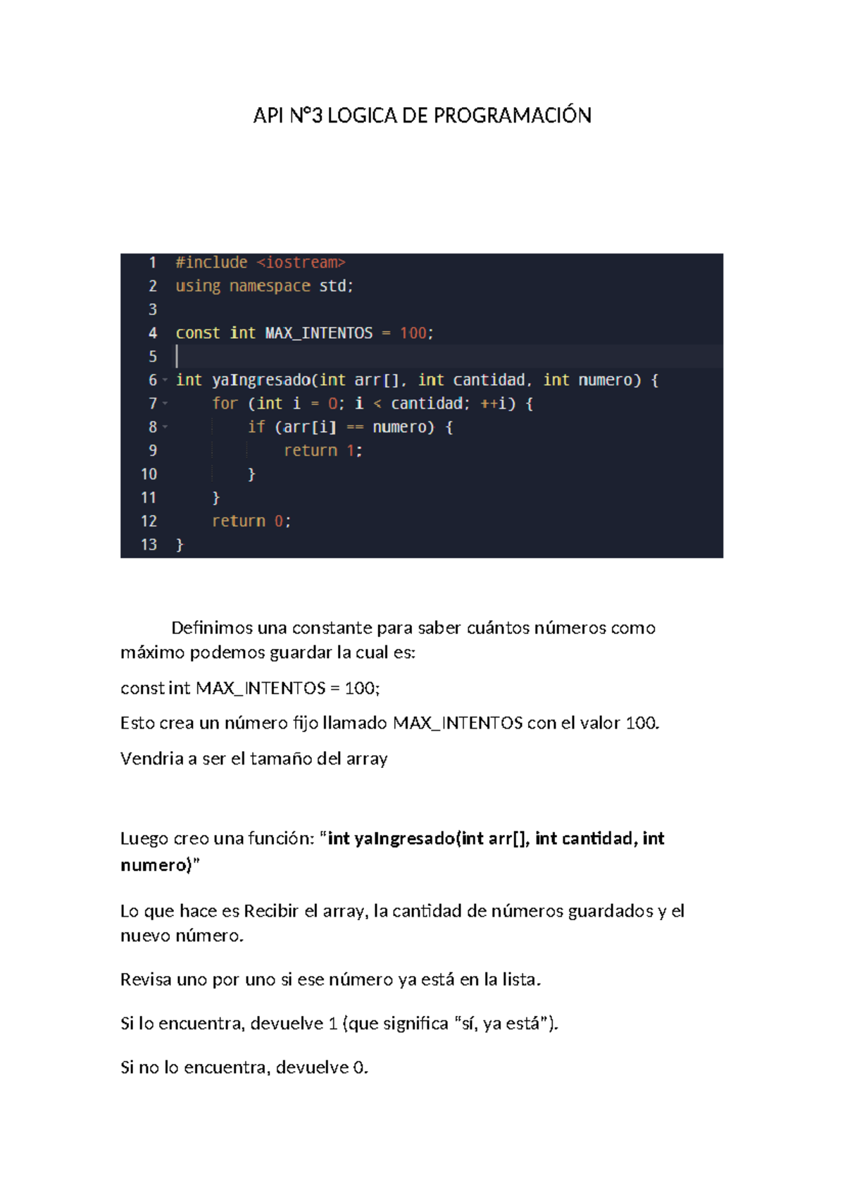 API N3 - Lógica de Programación: Manejo de Números Únicos - Studocu