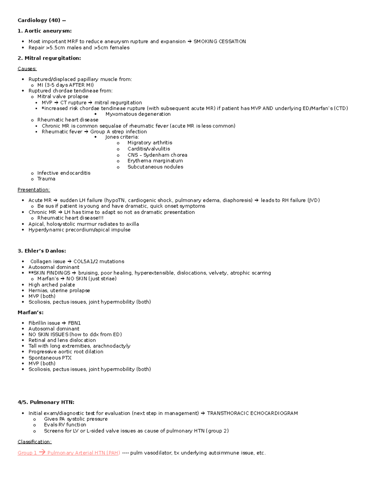 Cardiology (40) Final Exam Notes: Aortic Aneurysm & Mitral ...