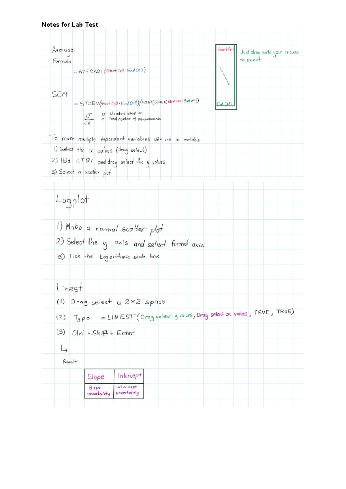 Lab Test Study Notes: Practical Experiments in Physics 1 (Regular ...