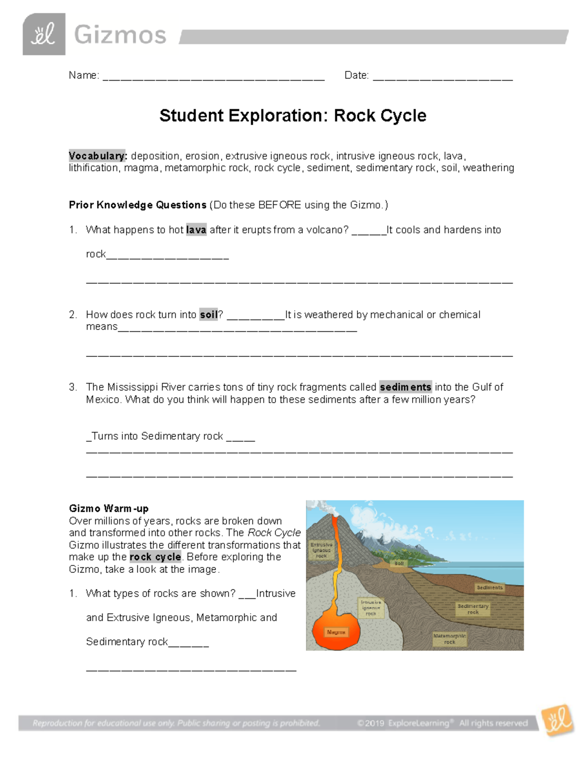 Max's B. Rock Cycle SE - Student Exploration of Rock Transformations ...