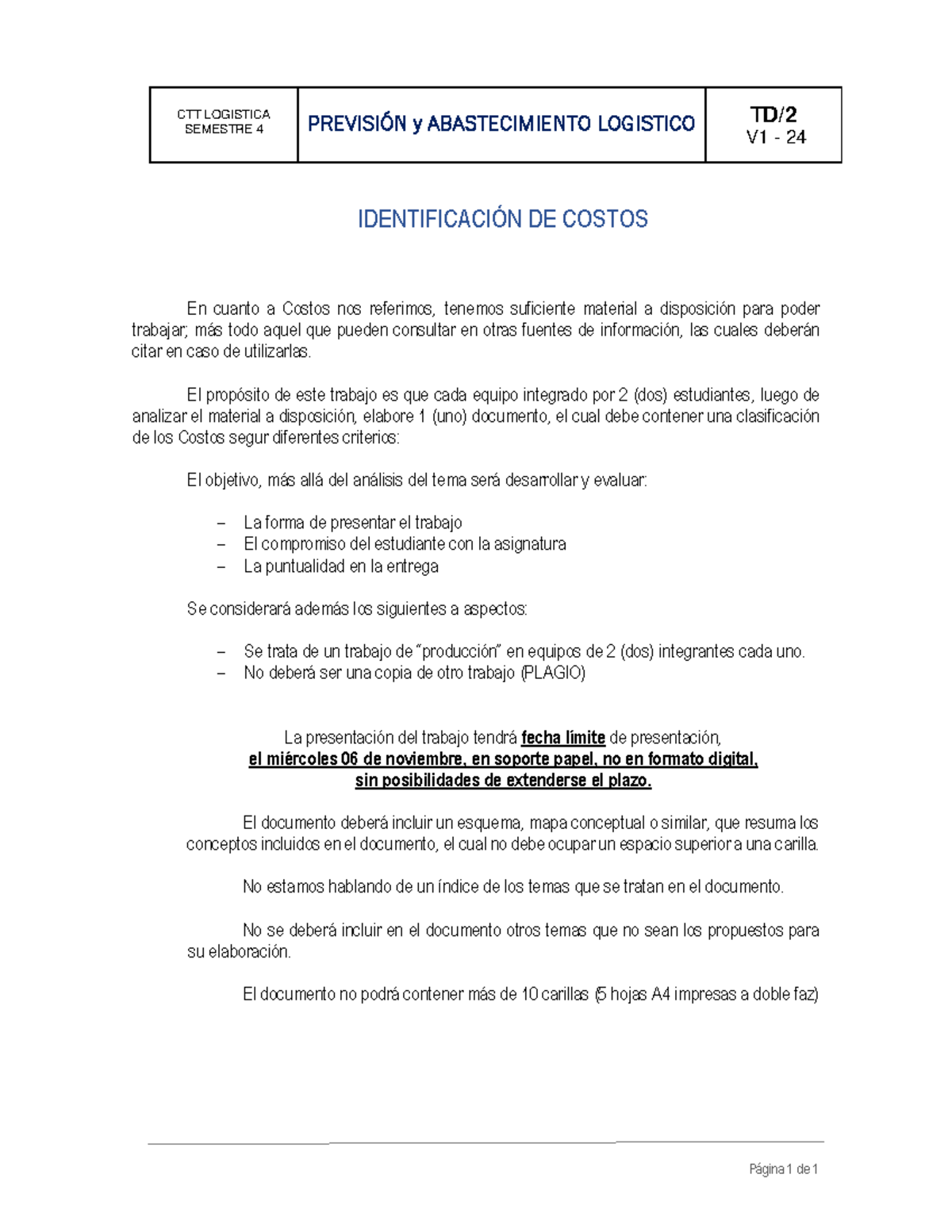 TD 2 - Análisis y Clasificación de Costos en Logística - Studocu